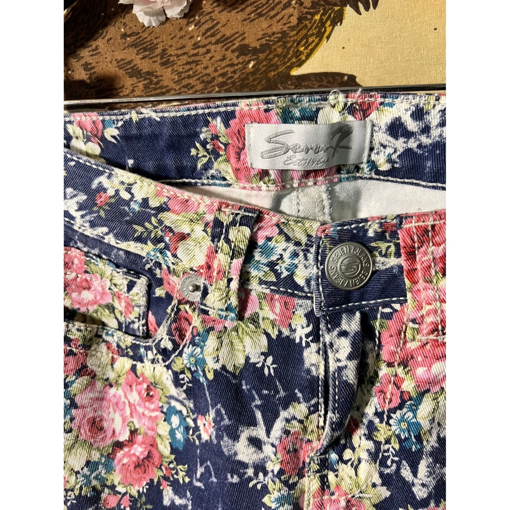 Seven7 Skinny Jeans Womens 8 Blue Floral Print Slim Fit Denim - Picture 4 of 6